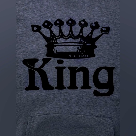 👑 KING Grey High Hooded Collar Long Sleeve Kangaroo Pocket Pullover Shirt - Picture 4 of 5